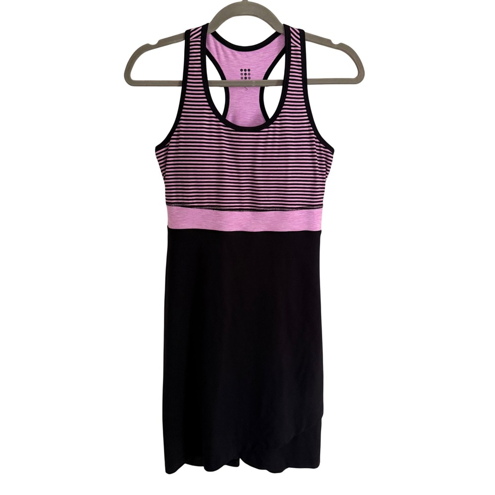 Title Nine Buttah LT Athletic Dress Pink Black Striped Racerback Active Small